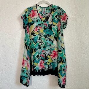 Johnny Was Multicolor Tropical Print Tunic Top